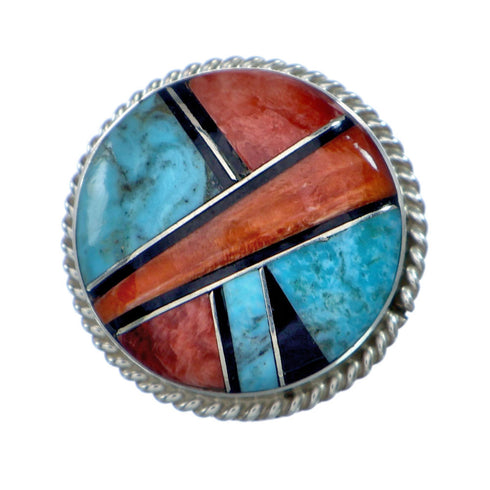 Native American Sterling Silver Multicolor Inlay Ring Size 6-3/4 NN20657